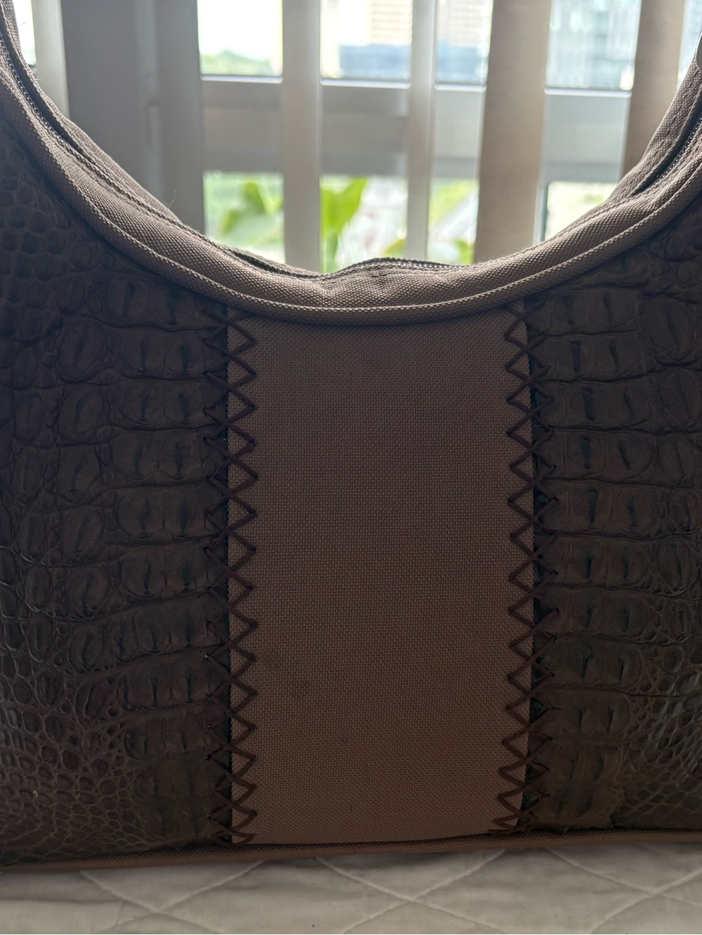 Vintage Textured Brown Crocodile Shoulder Bag